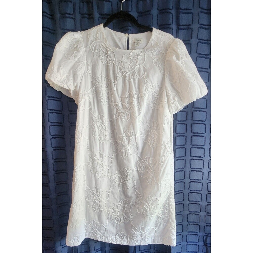 J.CREW Factory White Floral Embroidered Cotton Shift Dress Short Sleeve Size 4